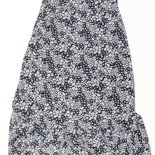 H&M Womens Blue Floral Polyester Trumpet Skirt Size 8 Zip