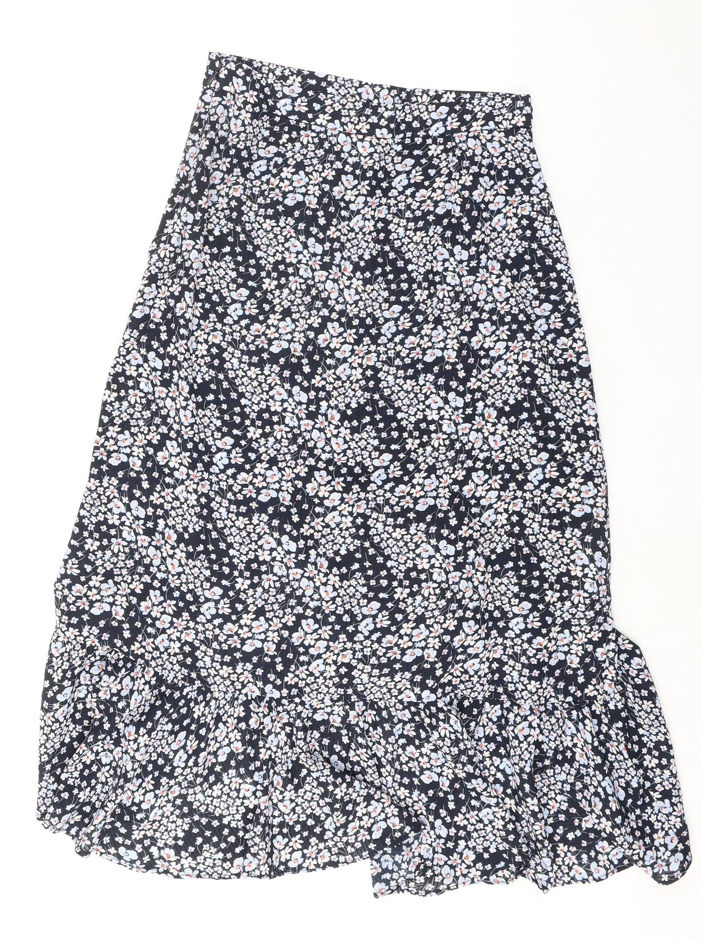 H&M Womens Blue Floral Polyester Trumpet Skirt Size 8 Zip