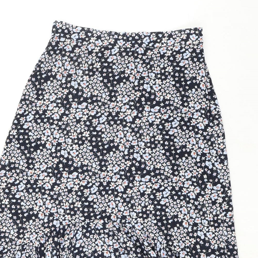 H&M Womens Blue Floral Polyester Trumpet Skirt Size 8 Zip