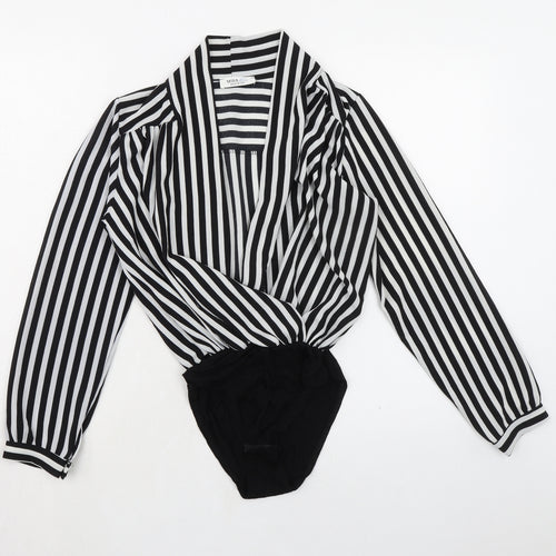 Mira & Co Womens Black Striped Viscose Bodysuit One-Piece Size S Snap