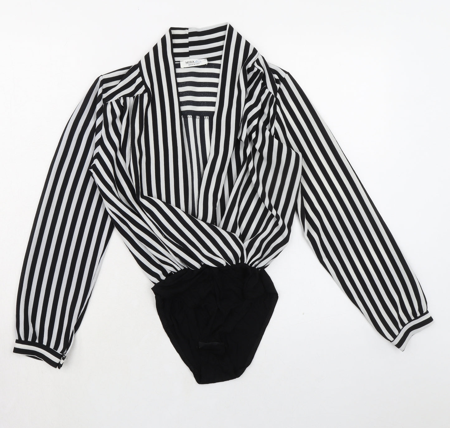 Mira & Co Womens Black Striped Viscose Bodysuit One-Piece Size S Snap