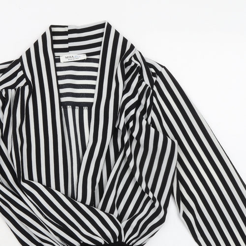Mira & Co Womens Black Striped Viscose Bodysuit One-Piece Size S Snap