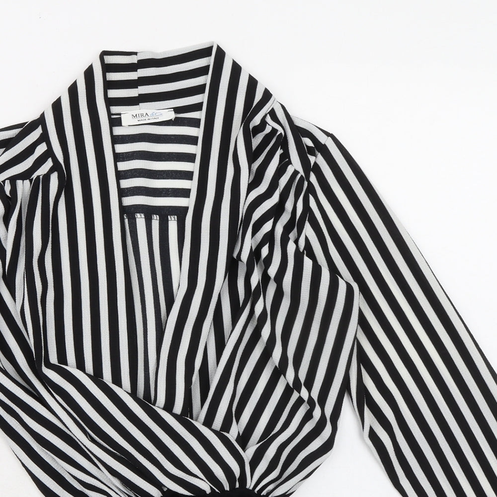 Mira & Co Womens Black Striped Viscose Bodysuit One-Piece Size S Snap
