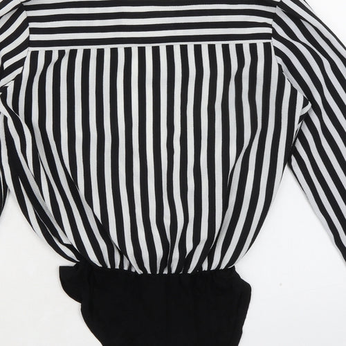 Mira & Co Womens Black Striped Viscose Bodysuit One-Piece Size S Snap