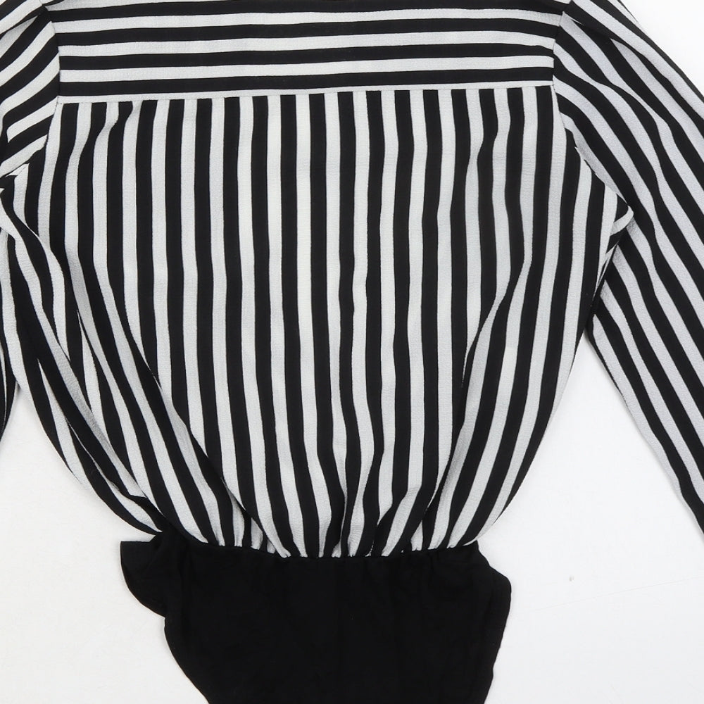 Mira & Co Womens Black Striped Viscose Bodysuit One-Piece Size S Snap