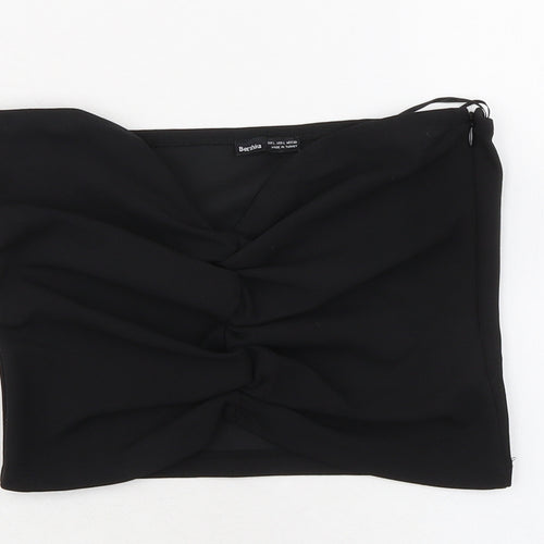 Bershka Womens Black Polyester Cropped Tank Size XS Sweetheart - Ruched Detail
