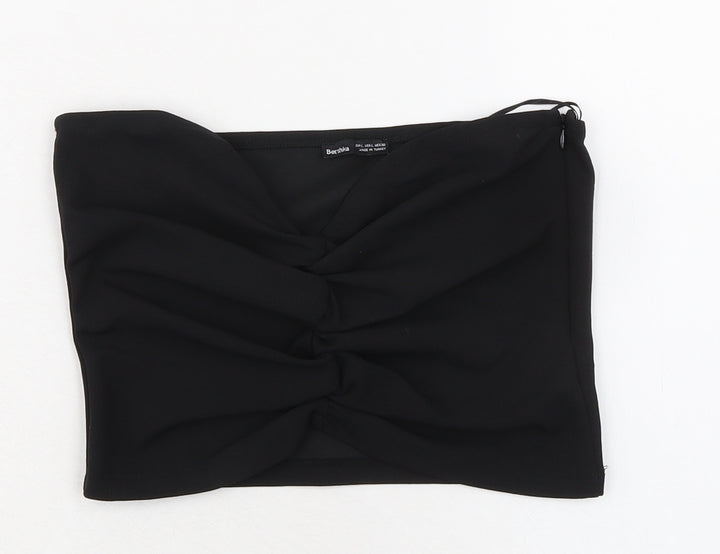 Bershka Womens Black Polyester Cropped Tank Size XS Sweetheart - Ruched Detail