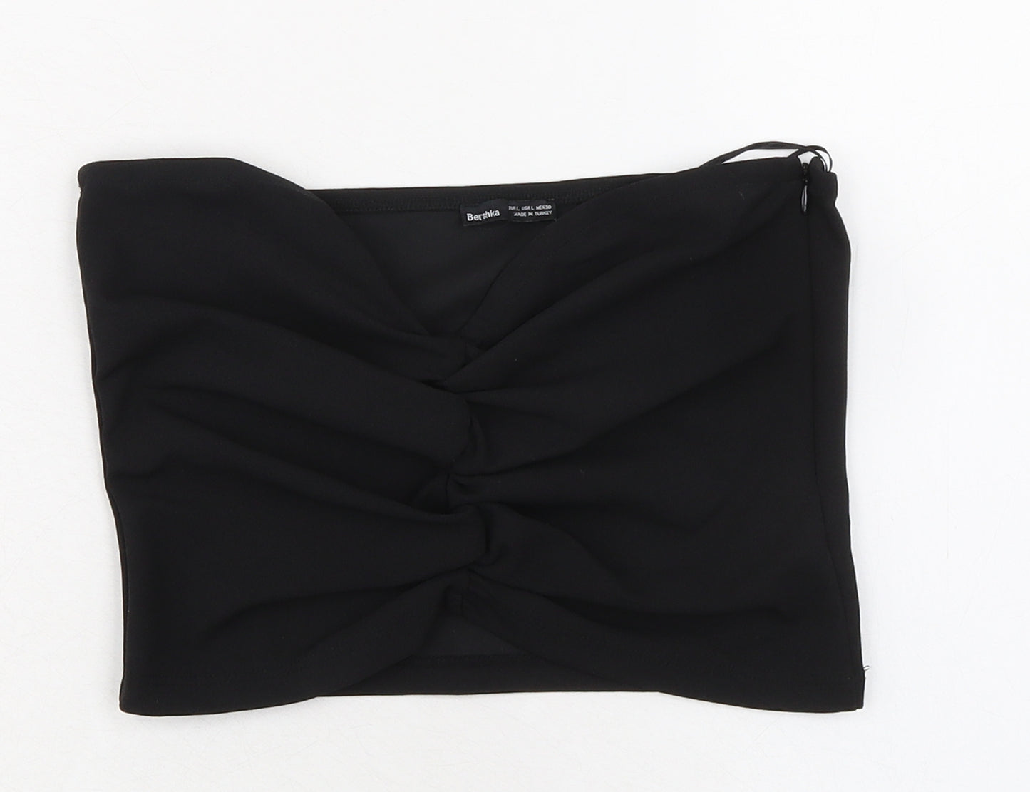 Bershka Womens Black Polyester Cropped Tank Size XS Sweetheart - Ruched Detail