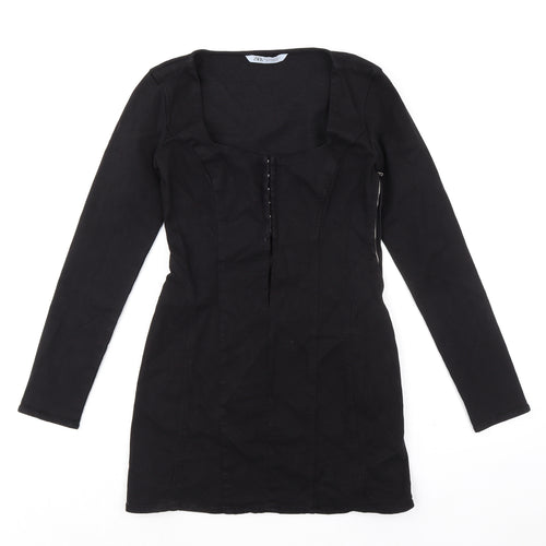 Zara Womens Black Chlorofibre Mini Size M Square Neck Zip