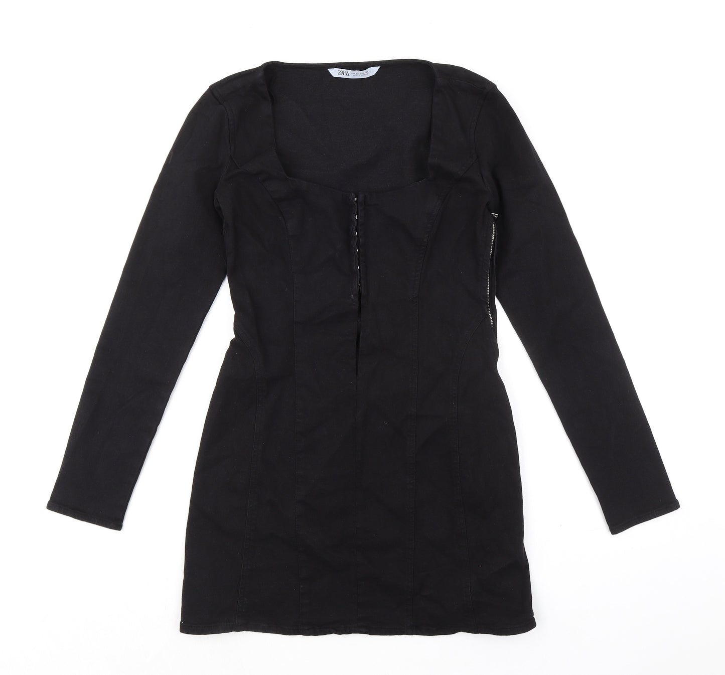 Zara Womens Black Chlorofibre Mini Size M Square Neck Zip
