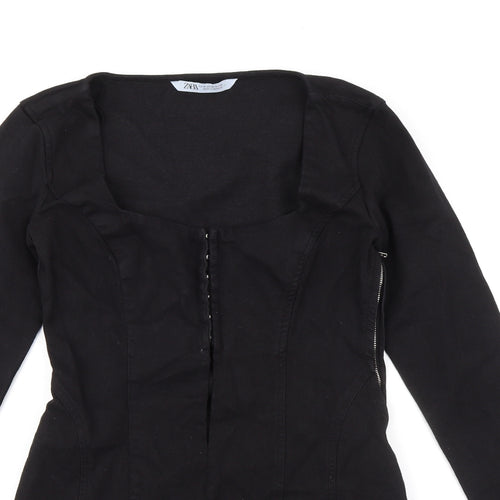 Zara Womens Black Chlorofibre Mini Size M Square Neck Zip