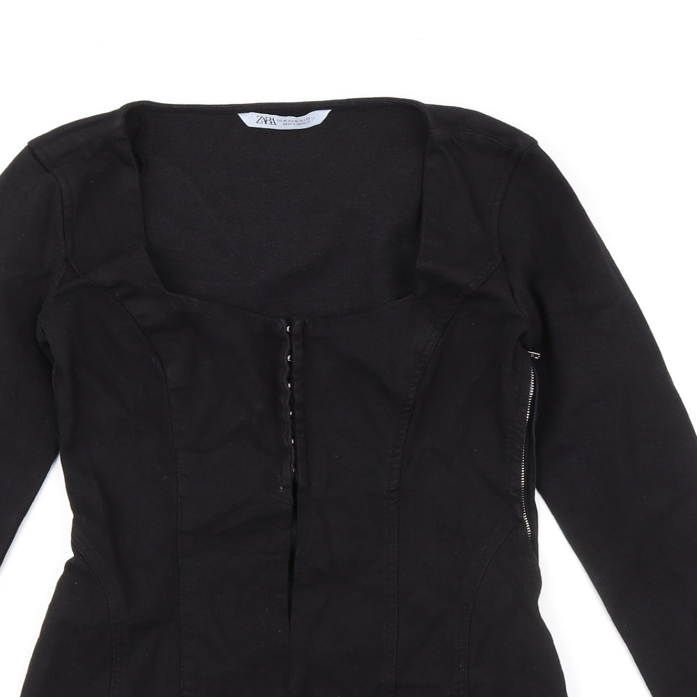 Zara Womens Black Chlorofibre Mini Size M Square Neck Zip