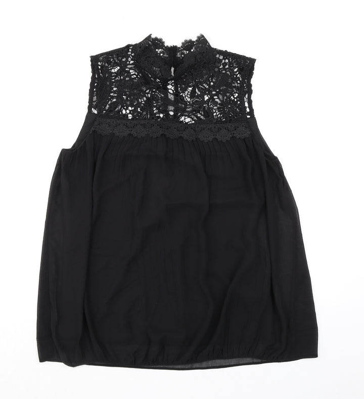 Wallis Womens Black Polyester Basic Blouse Size 10 Mock Neck - Lace Detail