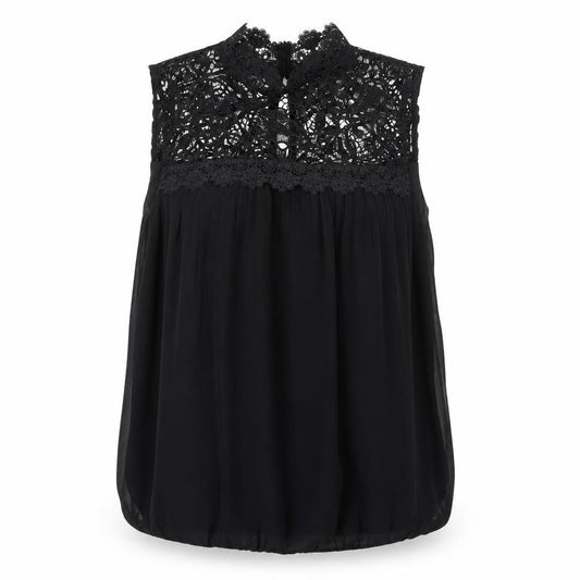 Front view of Wallis women’s black polyester basic blouse, size UK 10, mock neck - lace detail