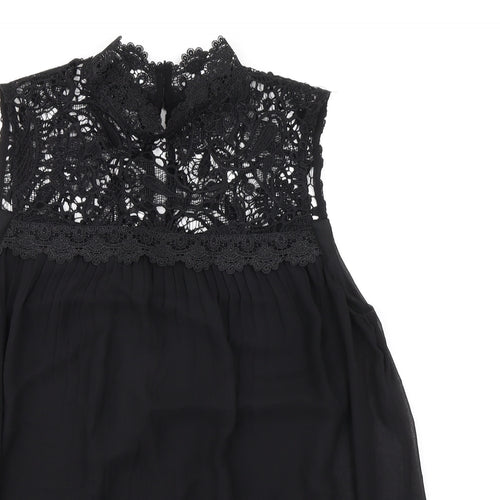 Wallis Womens Black Polyester Basic Blouse Size 10 Mock Neck - Lace Detail