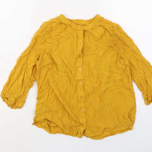 John Lewis Womens Yellow Polyester Basic Button-Up Size 8 Round Neck
