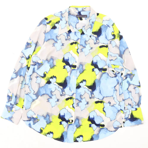Marks and Spencer Womens Multicoloured Geometric Polyester Basic Button-Up Size 16 Collared