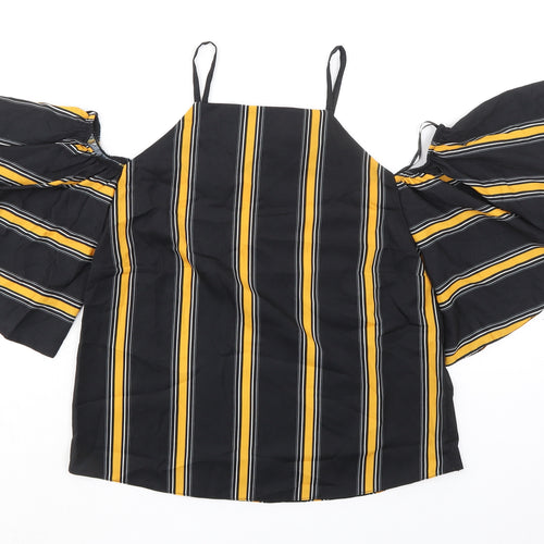 Select Womens Black Striped Polyester Basic Blouse Size 6 Square Neck - Cold Shoulder Detail