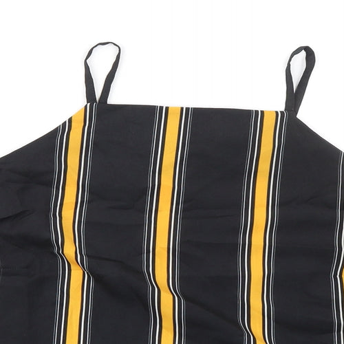 Select Womens Black Striped Polyester Basic Blouse Size 6 Square Neck - Cold Shoulder Detail