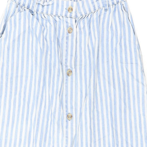 NEXT Womens Black Striped Cotton A-Line Skirt Size 10 Button