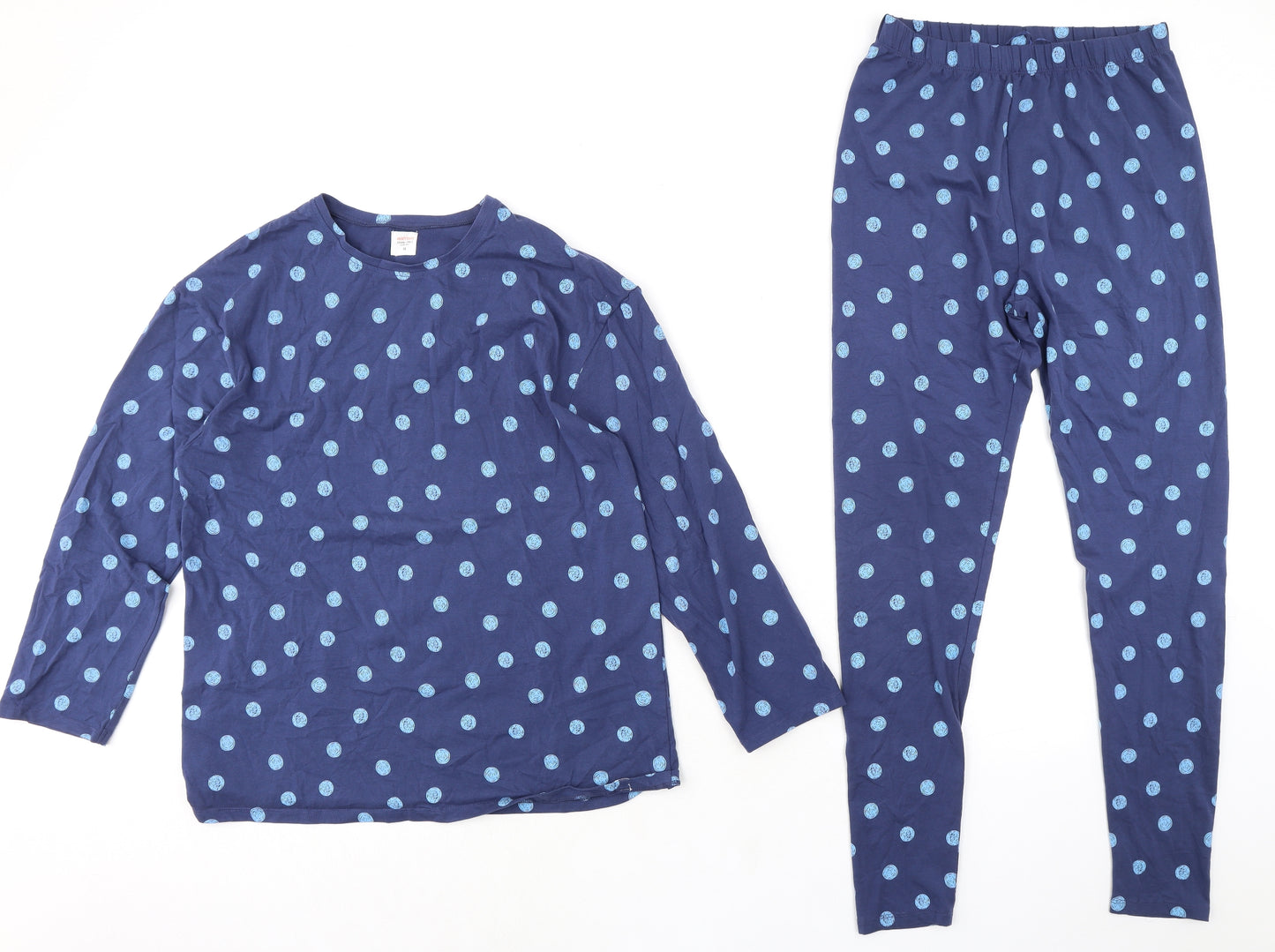 John Lewis Womens Blue Polka Dot Cotton Top Pyjama Set Size 10