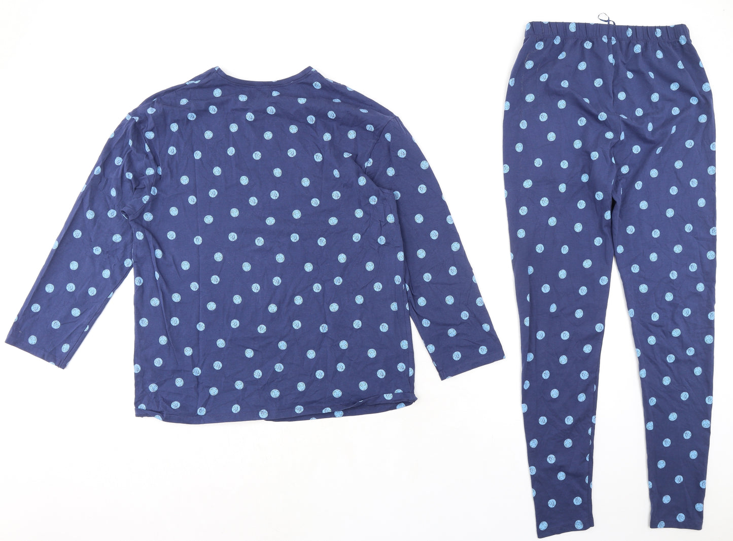 John Lewis Womens Blue Polka Dot Cotton Top Pyjama Set Size 10