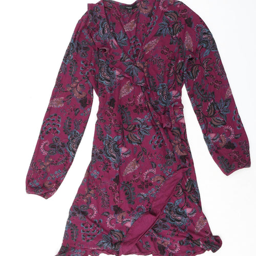 NEXT Womens Purple Floral Viscose Wrap Dress Size 12 V-Neck Pullover