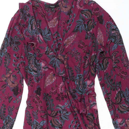 NEXT Womens Purple Floral Viscose Wrap Dress Size 12 V-Neck Pullover
