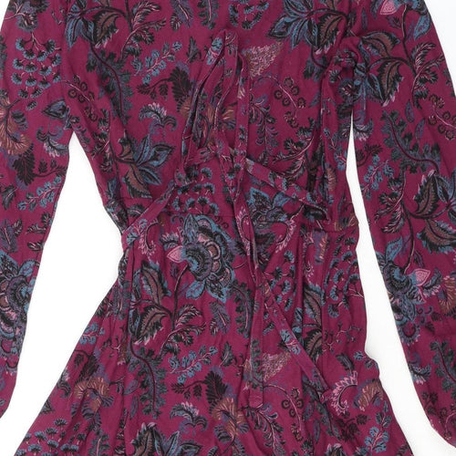 NEXT Womens Purple Floral Viscose Wrap Dress Size 12 V-Neck Pullover