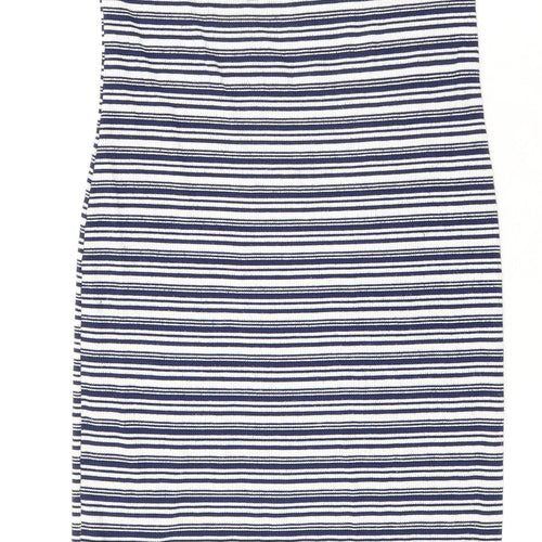 Warehouse Womens Blue Striped Polyester Tank Dress Size 12 Round Neck Pullover