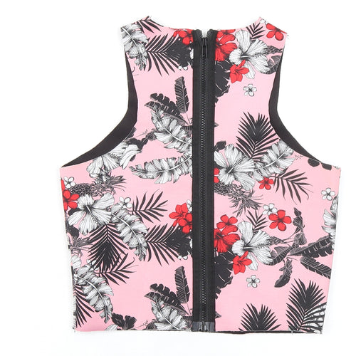 Cotton On Womens Pink Floral Polyester Cropped Tank Size S Round Neck