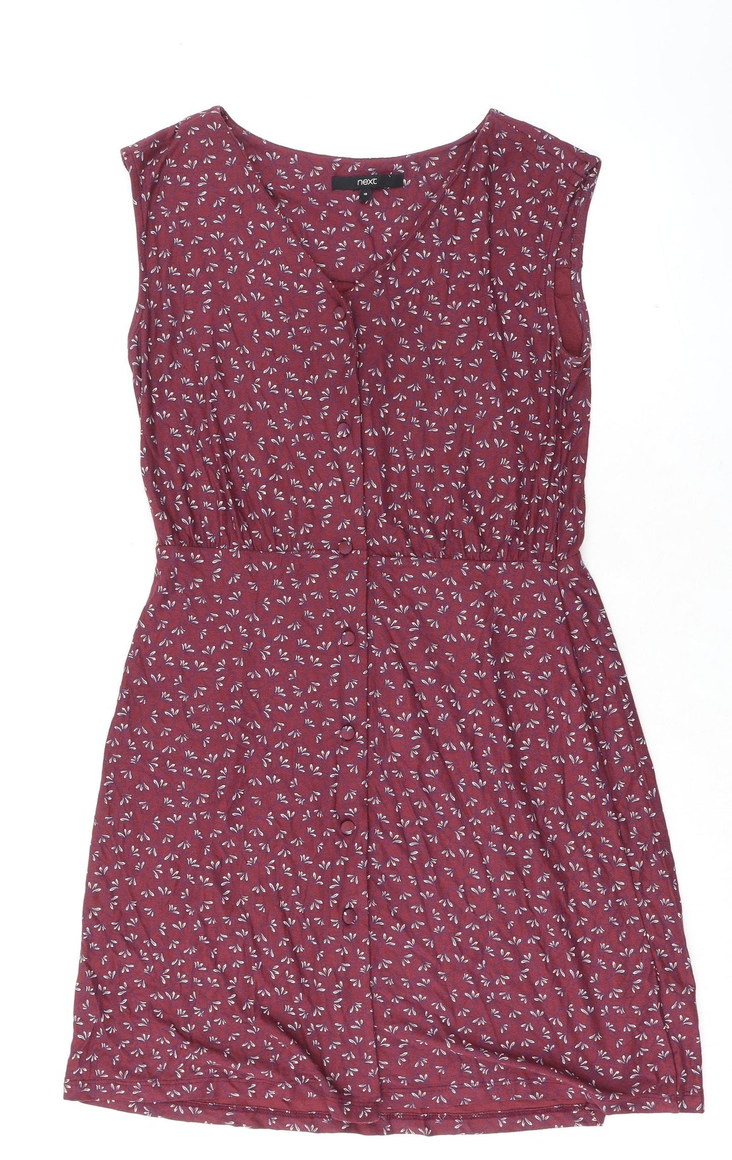 NEXT Womens Purple Floral Trivinyl Shift Size 10 V-Neck Button