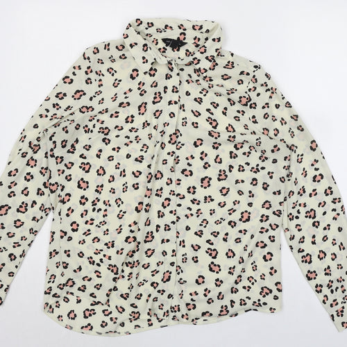 New Look Womens Ivory Animal Print Polyester Basic Button-Up Size 14 Collared - Leopard Print