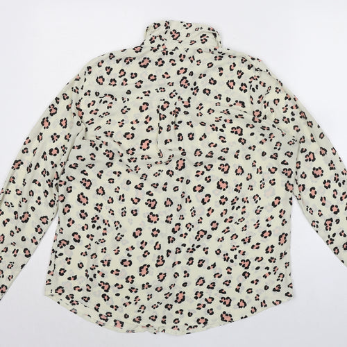 New Look Womens Ivory Animal Print Polyester Basic Button-Up Size 14 Collared - Leopard Print