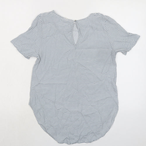 H&M Womens Grey Striped Viscose Basic T-Shirt Size 10 Round Neck