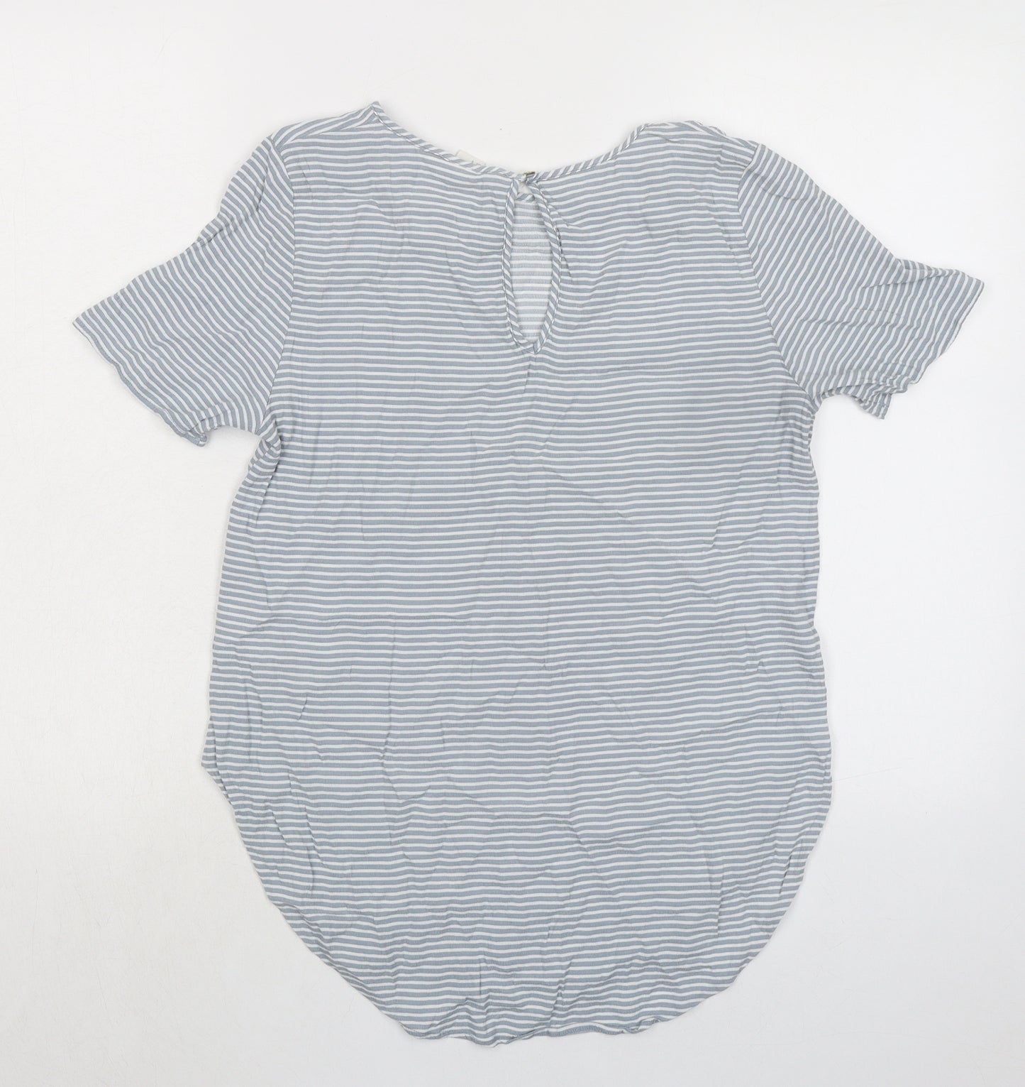 H&M Womens Grey Striped Viscose Basic T-Shirt Size 10 Round Neck