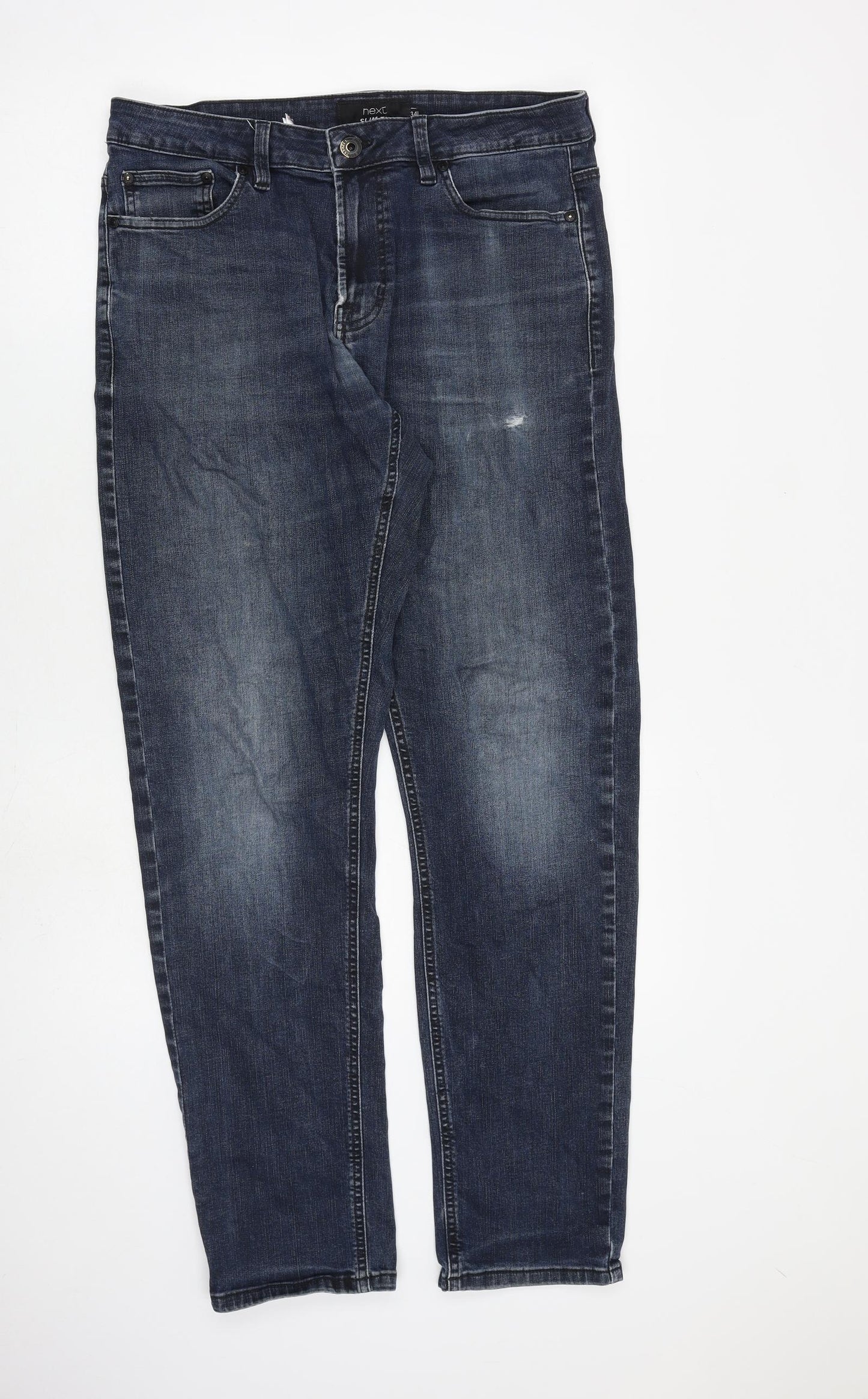 NEXT Mens Blue Cotton Straight Jeans Size 34 in L32 in Slim Zip