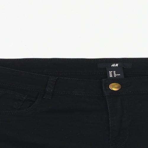 H&M Womens Black Cotton Mom Shorts Size 12 L3 in Regular Zip