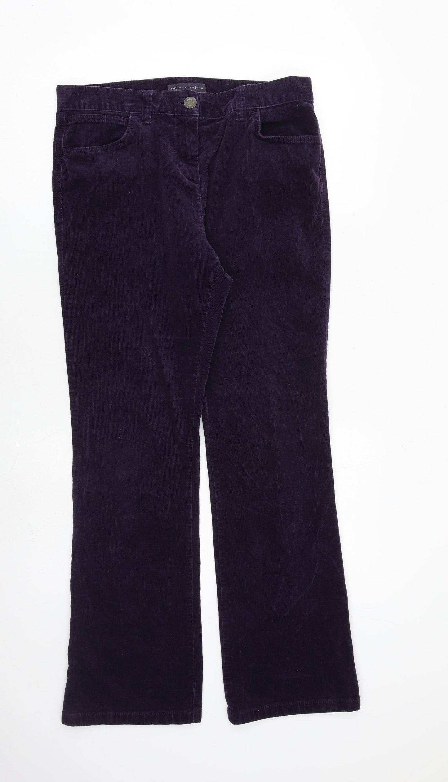 Marks and Spencer Womens Purple Cotton Trousers Size 12 L28 in Regular Zip