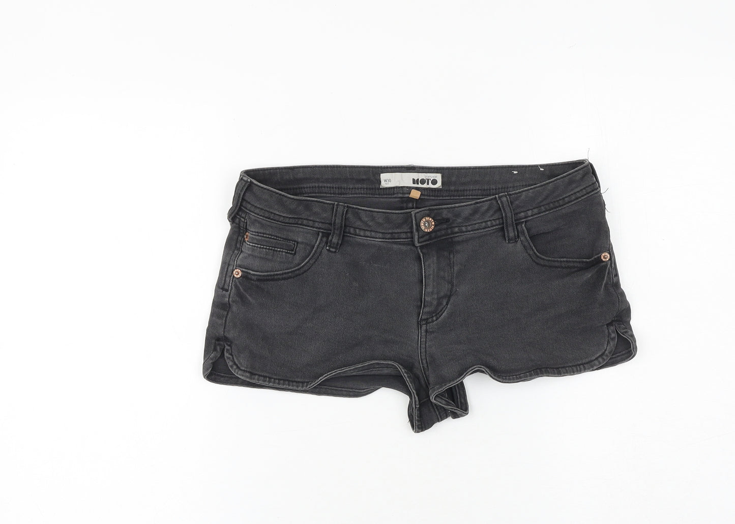 Topshop Womens Grey Cotton Hot Pants Shorts Size 30 in Regular Zip