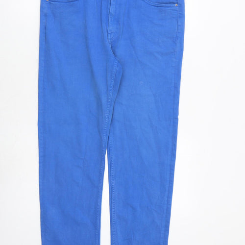 Marks and Spencer Womens Blue Cotton Straight Jeans Size 16 L28 in Regular Zip