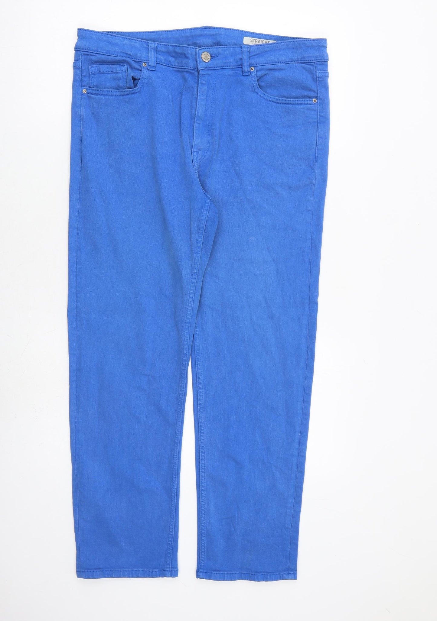 Marks and Spencer Womens Blue Cotton Straight Jeans Size 16 L28 in Regular Zip