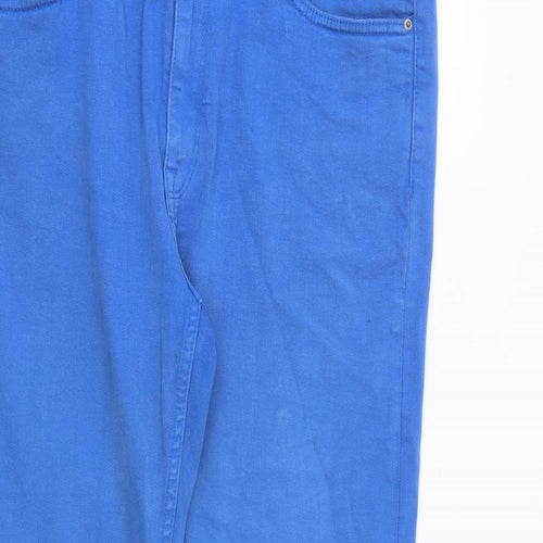 Marks and Spencer Womens Blue Cotton Straight Jeans Size 16 L28 in Regular Zip