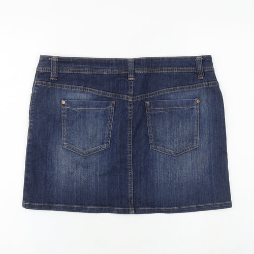 NEXT Womens Blue Cotton Mini Skirt Size 14 Zip