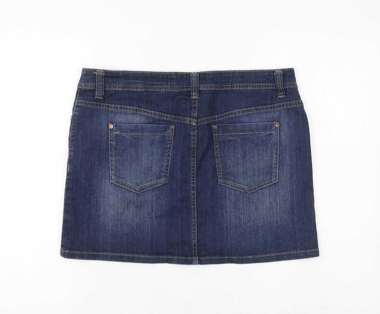 NEXT Womens Blue Cotton Mini Skirt Size 14 Zip