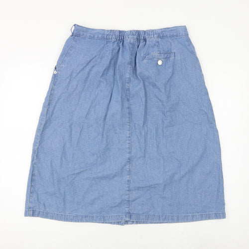 Damart Womens Blue Cotton A-Line Skirt Size 16 Button