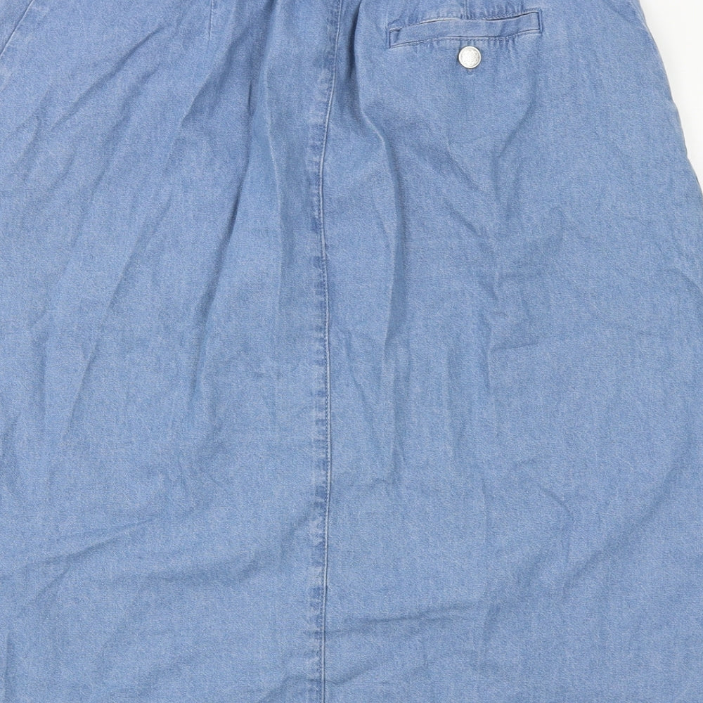 Damart Womens Blue Cotton A-Line Skirt Size 16 Button