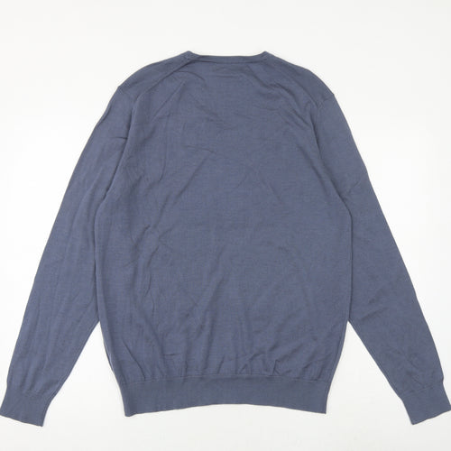 Marks and Spencer Mens Blue Crew Neck Wool Pullover Jumper Size L Long Sleeve