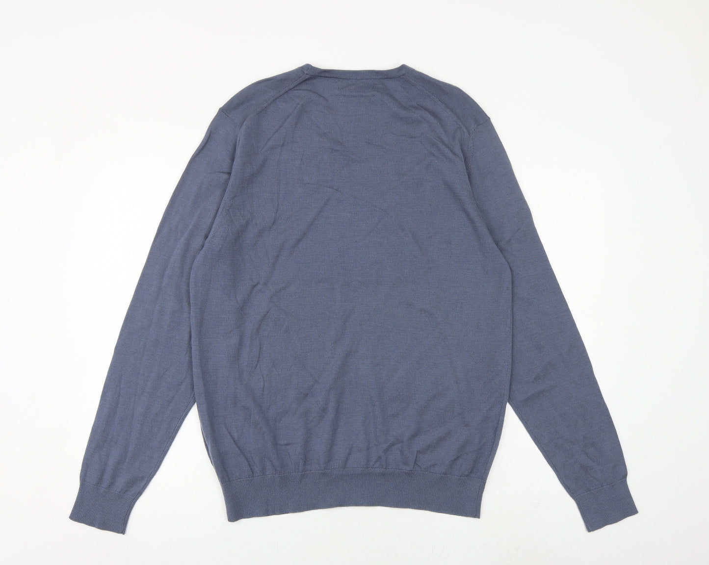 Marks and Spencer Mens Blue Crew Neck Wool Pullover Jumper Size L Long Sleeve