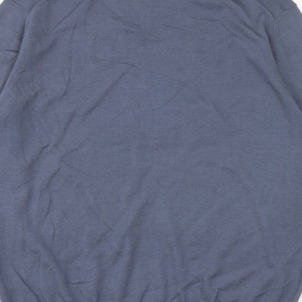 Marks and Spencer Mens Blue Crew Neck Wool Pullover Jumper Size L Long Sleeve